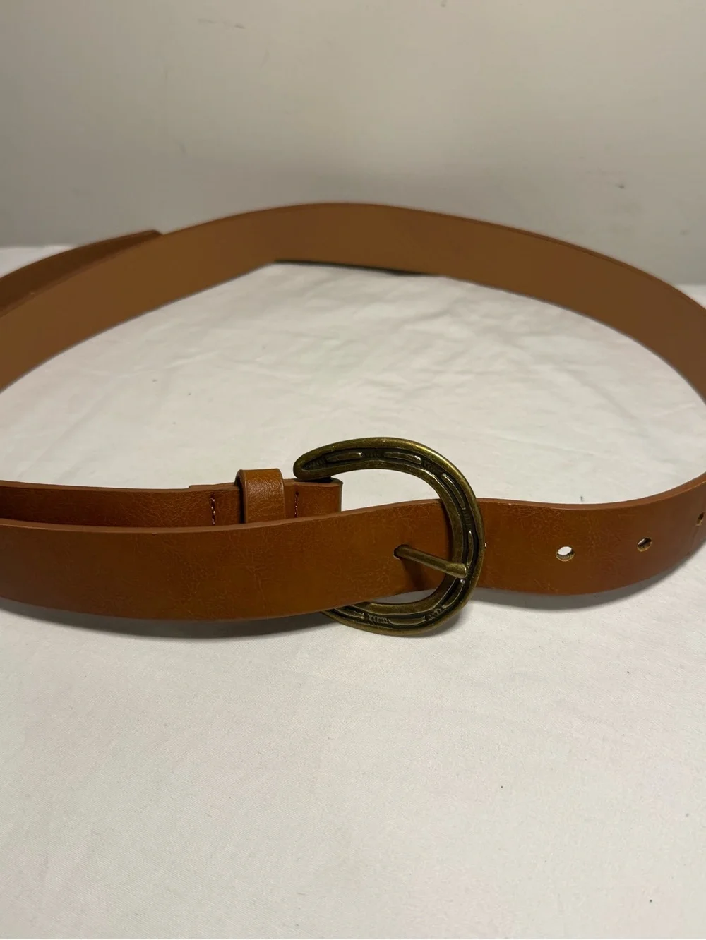 Women's Tan ASOS Belt with Gold Horseshoe Buckle. 34/36 Inches Length
